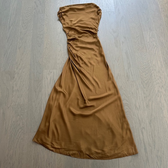 A.L.C. Penny Dress Draped Shoulder Brown Satin Maxi Gown - Size 2 - ALC Mocha - Picture 3 of 14